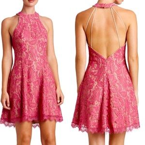 Dress The Population Magenta Pink Gold Lace Low Back